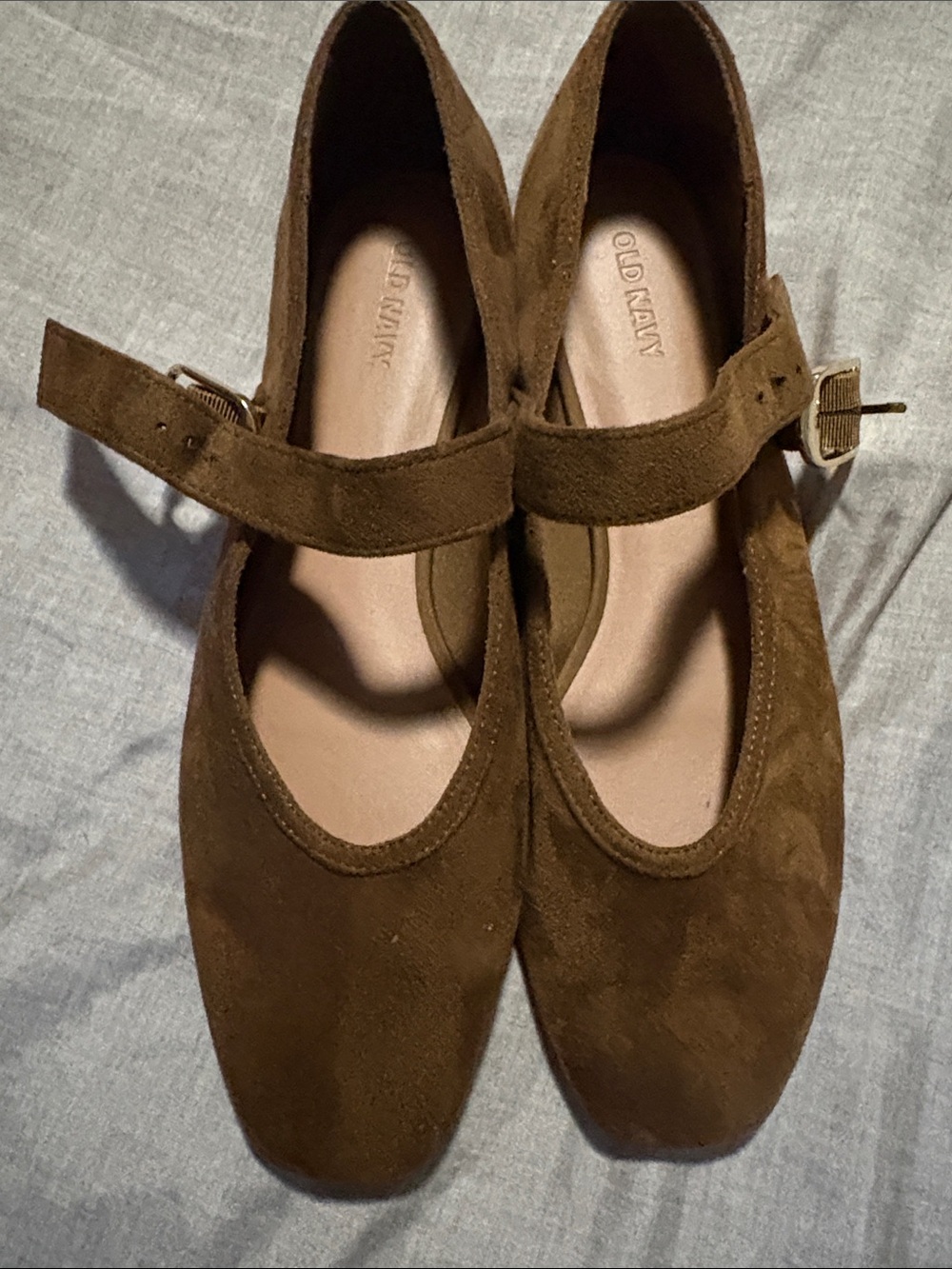 Old Navy Brown Suede Mary Jane Flats with Buckle Strap